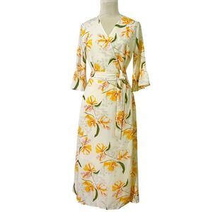 Floral Maxi Dress LIMITE Ivory Yellow Pink Long Sleeve Wrap Style Women's Size 3